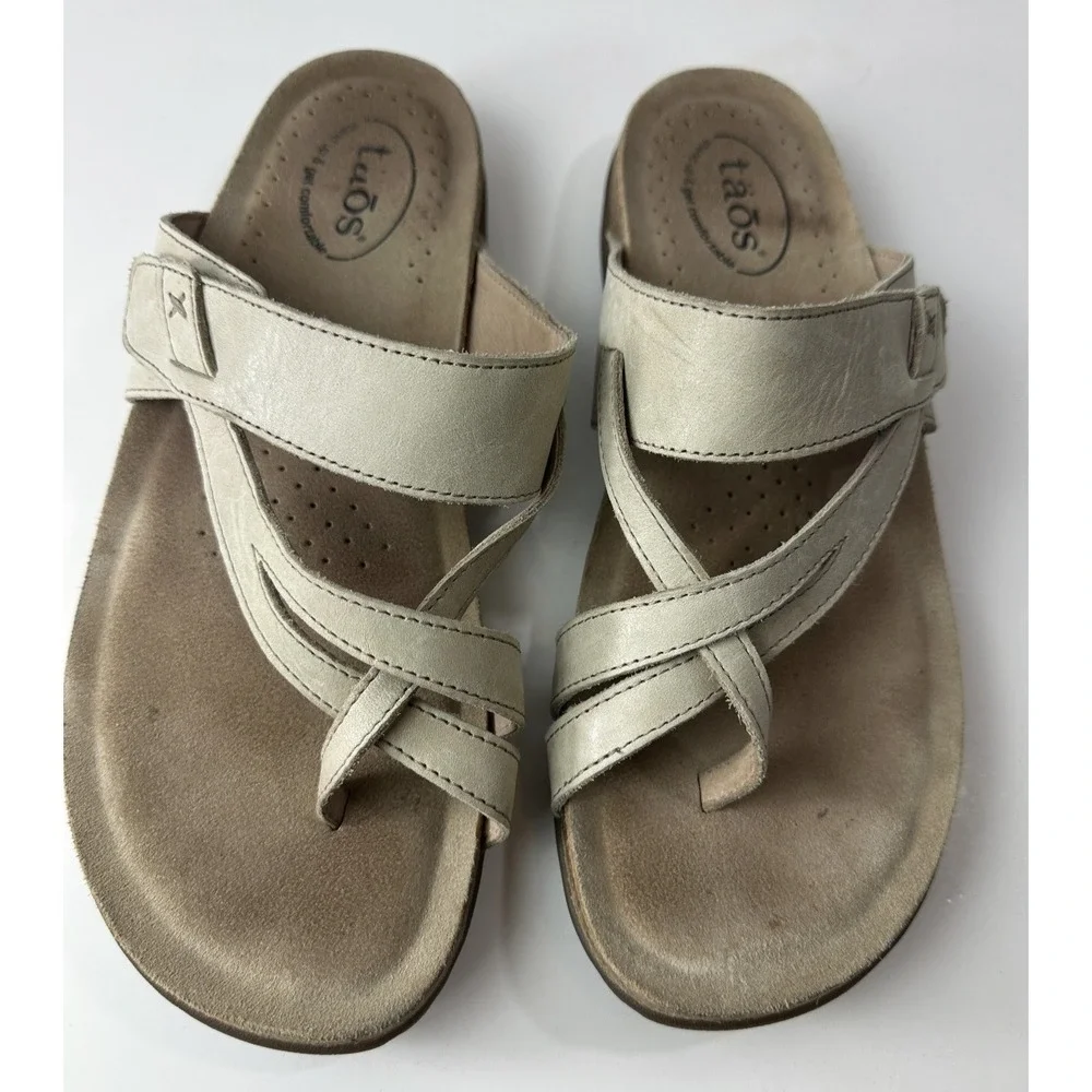 Taos The Perfect Sandals Light Beige Tan Stone Thong Toe Strappy Women's Size 10 - Picture 14 of 14